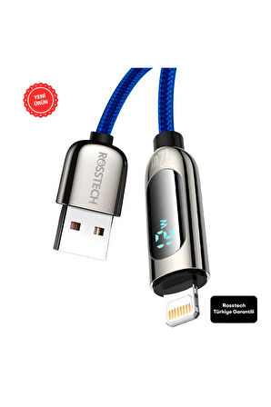 12w Lightning To Usb Dijital Ekranlı Uyumlu  Hızlı Şarj Kablosu 1.2m ( Türkiye Garantili)