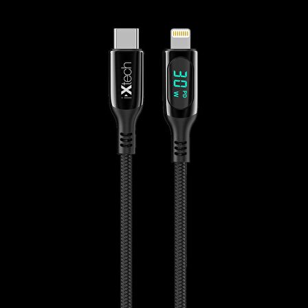 İxtech Dijital Şarj Göstergeli Type-C to Lightning 1M Şarj Kablosu IX-UC016
