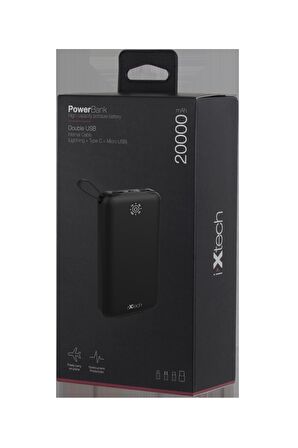 Ixtech 20000 mAh Hızlı Şarj Powerbank Siyah 