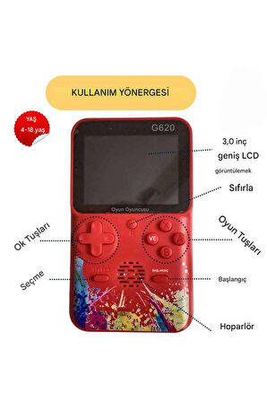 G620 500 Dahili Oyunlu TV Çıkışlı Mini El Konsolu