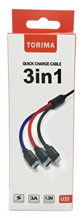 Torima 3A 3in1(Micro-Type-C-Iphone) Hızlı Şarj-Data Kablosu-U35
