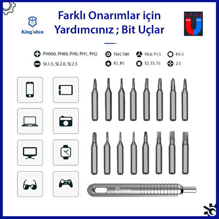 Kingsdun 20 si 1 Arada Manyetik Mini Tornavida Seti KS-840016