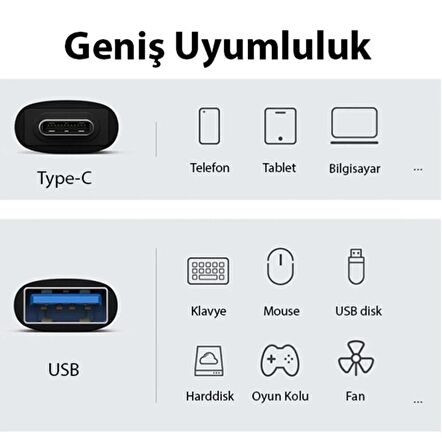 Type-C To Usb Dönüştürücü Adaptör Mini Otg Hızlı Data Şarj Aparatı Uyumlu