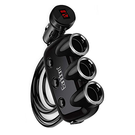 Earldom CS1 Dijital Voltaj Göstergeli 3 Adet Çakmaklık ve 2 Adet USB Çıkışlı 120W PD Hızlı Araç Şarj - Siyah