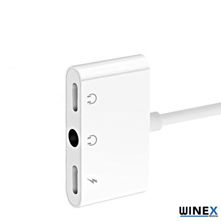 Winex 8Pin 3in1 Lightning to 3.5mm Aux + Lightnin Ses + Lightning Şarj Dönüştürücü Adaptörü Beyaz