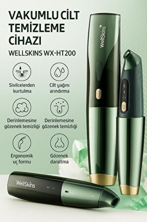 WellSkins WX-HT200 Vakumlu Cilt Temizleme Cihazı – 64 kPa Güçlü Emme, 3 Mod, 4 Başlık
