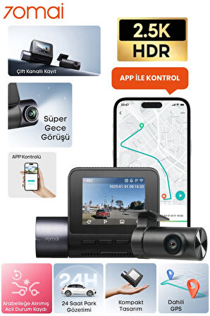 70MAİ Araç Kamerası A410 Ön Kamera+ RC21 Arka Kamera Set 2.5K + 1080P Çift Kamera