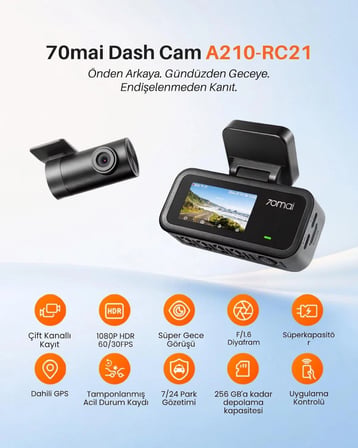 70MAI A210 Ön Kamera + RC21 Arka Kamera