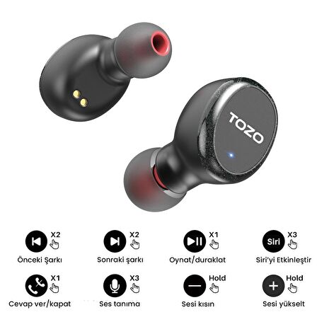 Tozo T10S IPX8 Su Geçirmez ENC Gürültü Engelleme Bluetooth 5.3 TWS Kablosuz Kulaklık Siyah