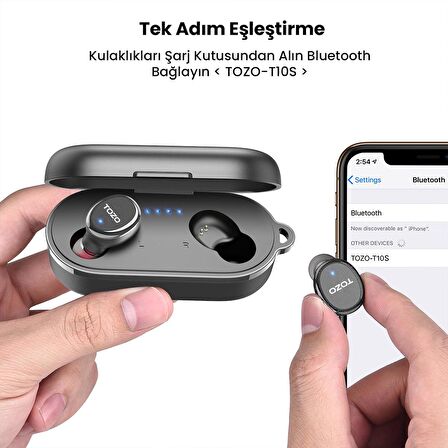 Tozo T10S IPX8 Su Geçirmez ENC Gürültü Engelleme Bluetooth 5.3 TWS Kablosuz Kulaklık Siyah