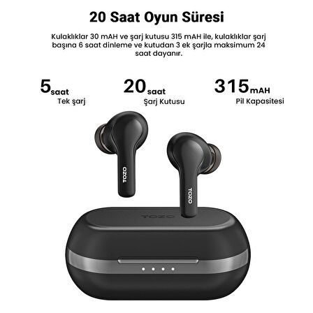 Tozo Agile Pods IPX5 Suya Dayanıklı Bluetooth 5.3 TWS Kablosuz Kulaklık Siyah