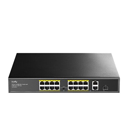 Cudy FS1018PS1 16 Port 10/100Mbps 200W PoE+,2 Gigabit Uplink Portlu, SFP VLAN CCTV SFP Switch