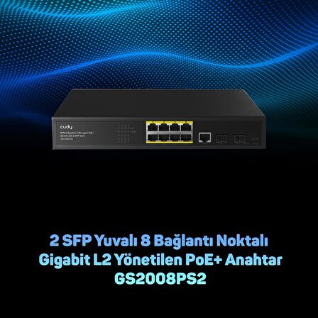 Cudy GS2008PS2 2Port Gigabit SFP,1Consol,2Gigabit Combo,8 Port PoE L2 Yönetilebilir Gigabit Switch