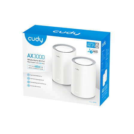 Cudy Router M1800 2-Pack Ax1800Mbps 2.4/5Ghz Ap/Re/Wısp Gigabit Mu-Mımo Kablosuz 2'Li Mesh Wi-Fi 6 S