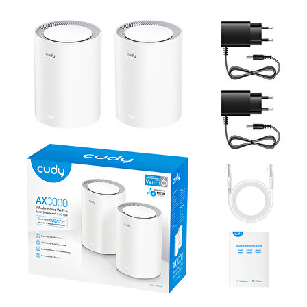 Cudy Router M1800 2-Pack Ax1800Mbps 2.4/5Ghz Ap/Re/Wısp Gigabit Mu-Mımo Kablosuz 2'Li Mesh Wi-Fi 6 S