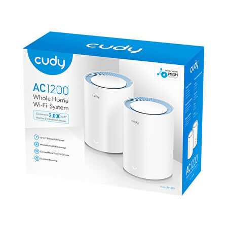 Cudy Router M1200 2-Pack Ac1200Mbps 2.4Ghz/5Ghz Ap/Re/Wısp Mu-Mımo Kablosuz 2'Li Mesh Wi-Fi Sistemi