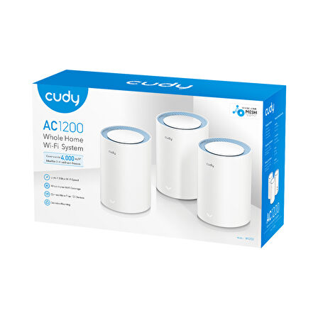 Cudy Router M1200 3-Pack Ac1200Mbps 2.4Ghz/5Ghz Ap/Re/Wısp Mu-Mımo Kablosuz 3'Lü Mesh Wi-Fi Sistemi