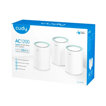 Cudy M1300 5/2.4Ghz 867/300Mbps,PPTP/L2TP/OpenVPN/WireGuard/IPSecVPN,4Dahili Anten,Wi-Fi Mesh Router 3 Adet