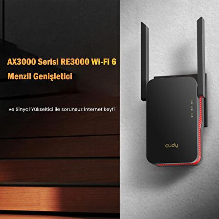 Cudy RE3000 5GHz 2402Mbps, 2.4GHz 574Mbps,Wi-Fi 6 Mesh 2x5dbi Menzil Artırıcı Repeater(AX3000Serisi)