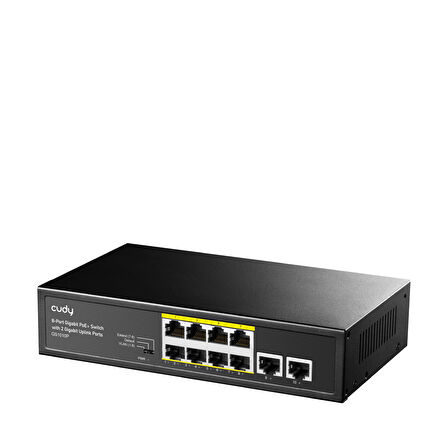 Cudy Switch 8 Port Gs1010P 10/100/1000Mbps 2Xge Uplink Vlan&Extend Mode 250M 120W Poe+ Ethernet