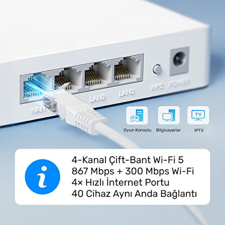 Cudy WR1200E 300Mbps/2.4GHz 867Mbps/5GHz 4x5dBi Anten 4Port Dual Band Wi-Fi Router (AC1200 Serisi)