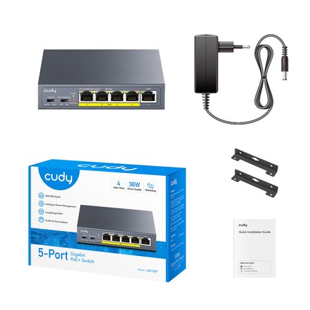 CUDY GS105P 5 Port Gigabit PoE+ Switch 36W