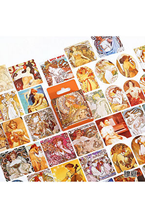 Alphonse Mucha Temalı 45 Adet Sticker Seti • Bullet Journal (GGK-DW124)