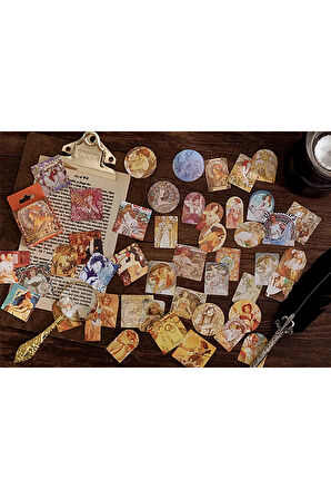 Alphonse Mucha Temalı 45 Adet Sticker Seti • Bullet Journal (GGK-DW124)