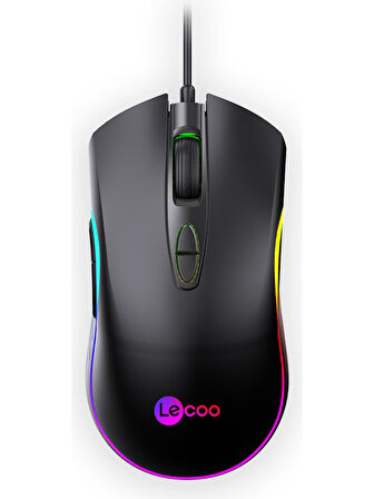Lenovo Lecoo MS108 Kablolu RGB LED Aydınlatmalı 6400DPI 7 Tuşlu Gaming Mouse Siyah OUTLET