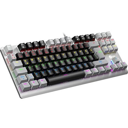 Lenovo Lecoo GK304 Oyuncu Klavyesi - Yüksek Performans, Ergonomik Tasarım ve Renkli RGB Aydınlatma Siyah Ağırlıklı Siyah & Gri