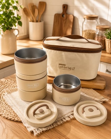 Favora 4'lü Çelik Termoslu Lunch Box Yemek Kabı Seti