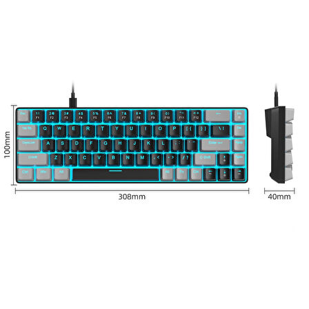 MageGee MK-BOX 68 Tuş Kablolu Mekanik Red Switch Türkçe Q Gri-Siyah Gaming Klavye