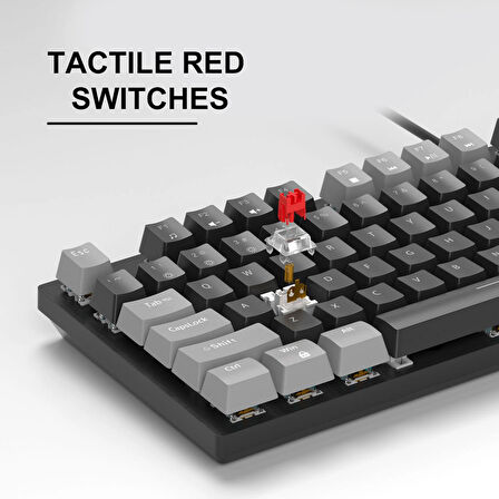 MageGee MK-STORM 104 Tuş Red Switch Kablolu Türkçe Q Gri-Siyah Gaming Klavye