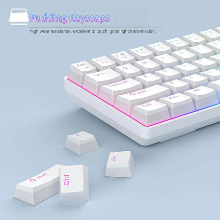 MageGee MK-BOX Pudding 68 Tuş RGB Red Switch Kablolu Beyaz Gaming Klavye