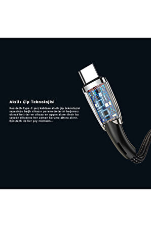 Type-C To USB Led Hızlı Şarj Kablosu 3.0A 15w 1m (Rosstech Türkiye Garantili)