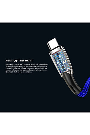 Type-C To USB Led Hızlı Şarj Kablosu 3.0A 15w 1m (Rosstech Türkiye Garantili)