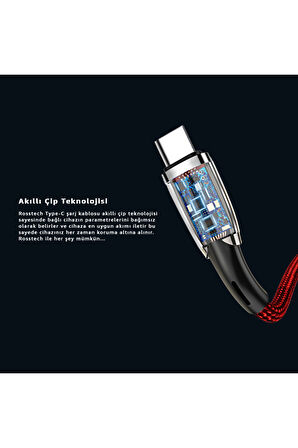 Type-C To USB Led Hızlı Şarj Kablosu 3.0A 15w 1m (Rosstech Türkiye Garantili)