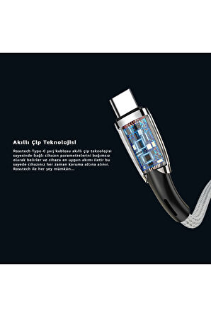 Type-C To USB Led Hızlı Şarj Kablosu 3.0A 15w 1m (Rosstech Türkiye Garantili)