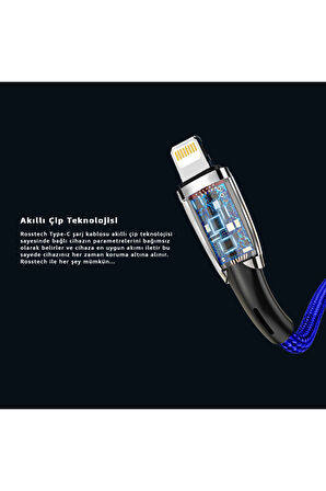 Lightning To USB Led Hızlı Şarj Kablosu İphone Uyumlu 1m (Rosstech Türkiye Garantili)