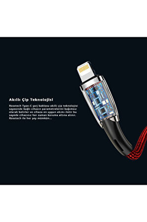 USB-C To Lightning Led Hızlı Şarj Kablosu İphone Uyumlu 1m Rosstech Türkiye Garantili