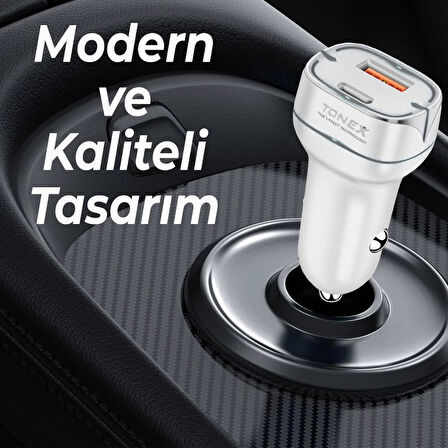 Tonex TA-38W PD + USB-A Type-C to Type-C Kablolu Araç İçi Şarj Aleti Set