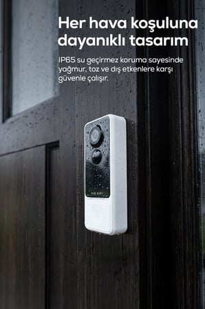 Meari B1 Kablosuz Wi-Fi Şarjlı Akıllı Görüntülü Kapı Zili | 2k 3mp, IP65, 5200MAH, Zil Sesi Ünitesi Dahil