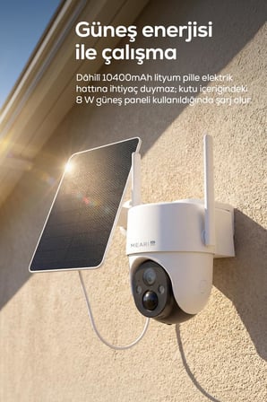 Meari V1 Dış Mekan 4G Ptz Dahili Solar Şarjlı Akıllı Güvenlik Kamerası | 2K, 3Mp, Aov, 10400Mah, Gece Görüşü