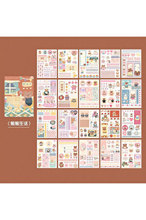 Ayıcık Yaşam Temalı 20 Sayfa Sticker Defter Seti • Bullet Journal (GGK-DV084)