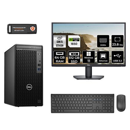Dell OptiPlex 3000MT i5 12500 64GB 512GB SSD GTX1650/4GB W11H N010O3000MTAC MASAÜSTÜ PC & 23.8" MONİTÖR 