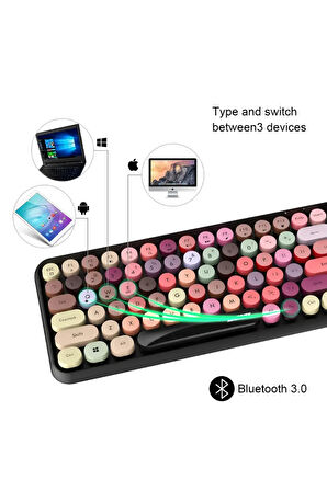 308i Bluetooth Klavye 84 Tuşlu Kablosuz Gaming Vintage Klavye Çok Renkli Daktilo Tarzı Tuşlar