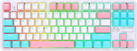 Ajazz K870T Pro Kablosuz Hot Swap Mekanik Oyun Klavyesi-RGB - 10 Adet Switch, Tuş ve Switch Sökme Aparatı Hediyeli (Beyaz - Brown Switch)