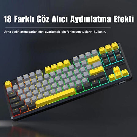 Ajazz K870T Pro Kablosuz Hot Swap Mekanik Oyun Klavyesi-RGB - 10 Adet Switch, Tuş ve Switch Sökme Aparatı Hediyeli  Siyah - Blue Switch