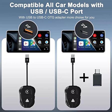 Araç İçi Android ve Apple Cihazlar İçin Kablosuz Car Play Adaptörü Wireless Carplay Çevirici