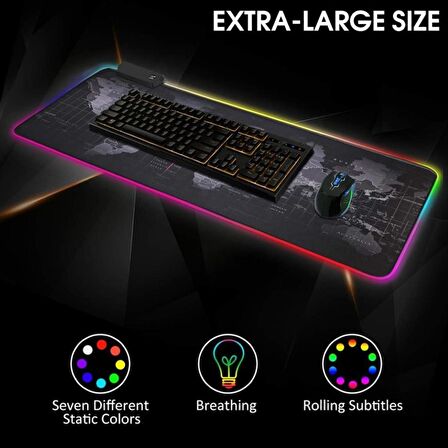 80x30 cm Büyük Boy XXL Dünya Haritalı Mousepad Rgb Led Işıklı Gaming Gamer Oyuncu Mouse Pad